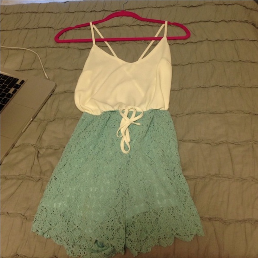 Lace Crochet Scalloped Hem Playsuit Robin Egg - Picture 2 of 6